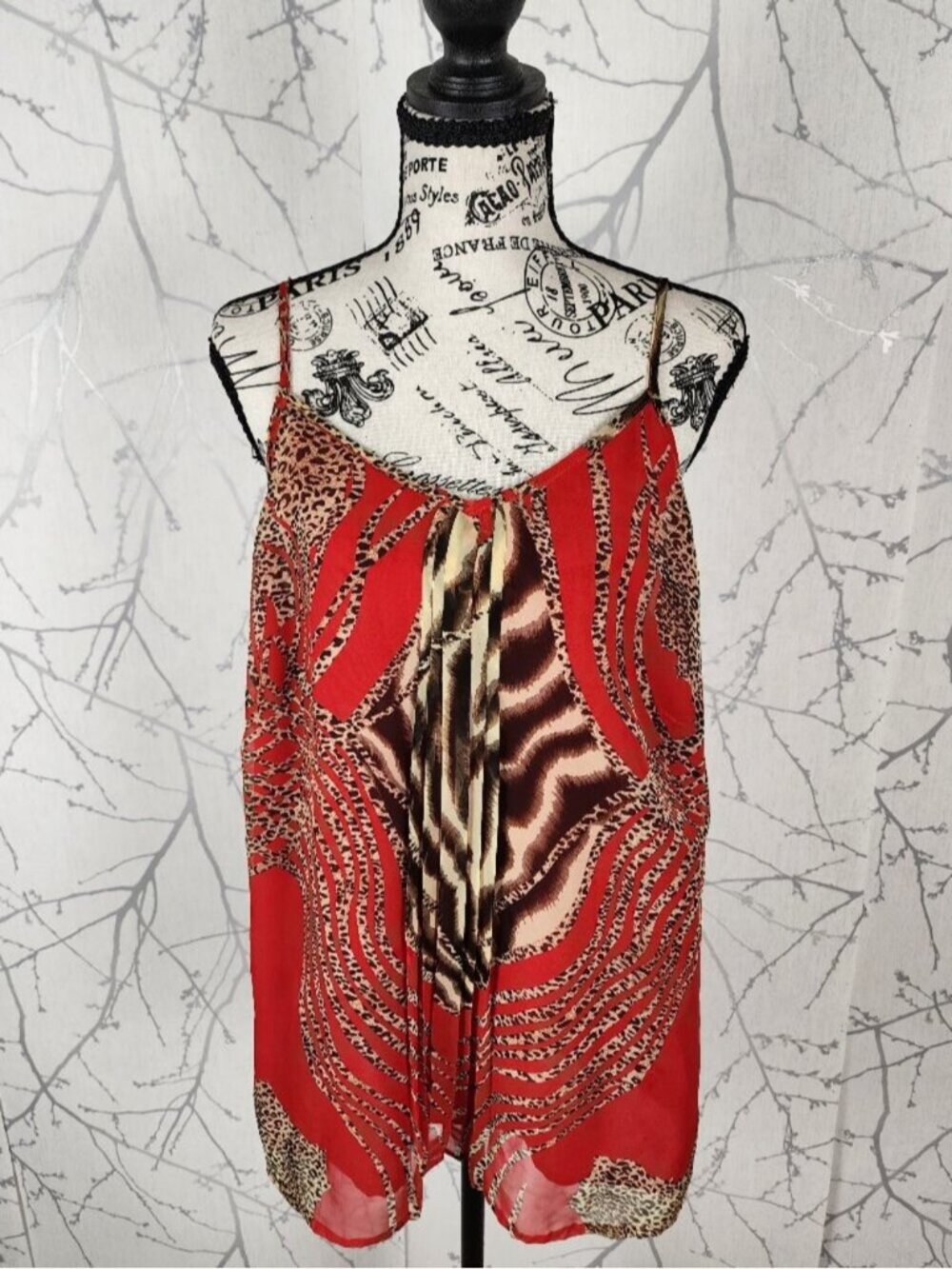 Artsy Animal Print Pleated Strappy Cami Tank